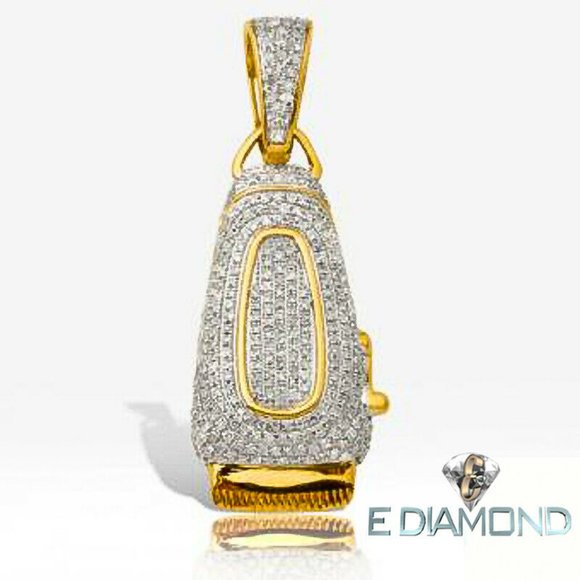 10 Karat Solid Gold 1.15 Carat Natural Diamond Barber Clippers Pendant